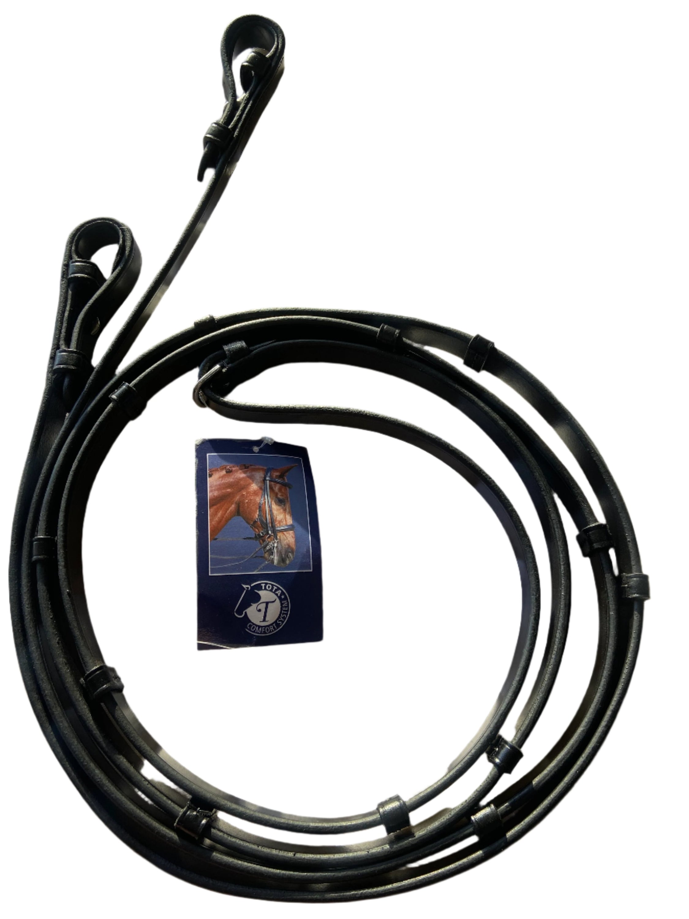 Tota Comfort System Black Leather Reins with Stops — The Dressage